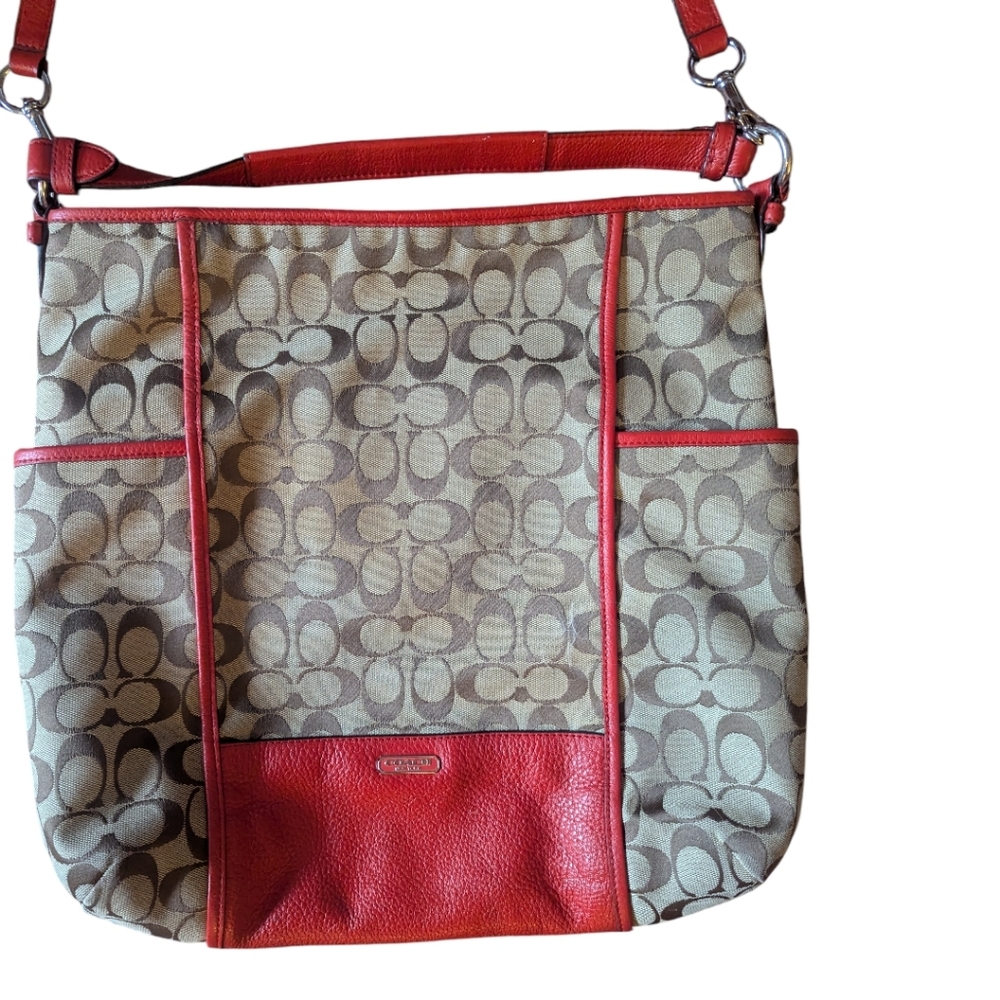 Coach Park Convertible Red and Tan Signature Tote Bag - Picture 4 of 9